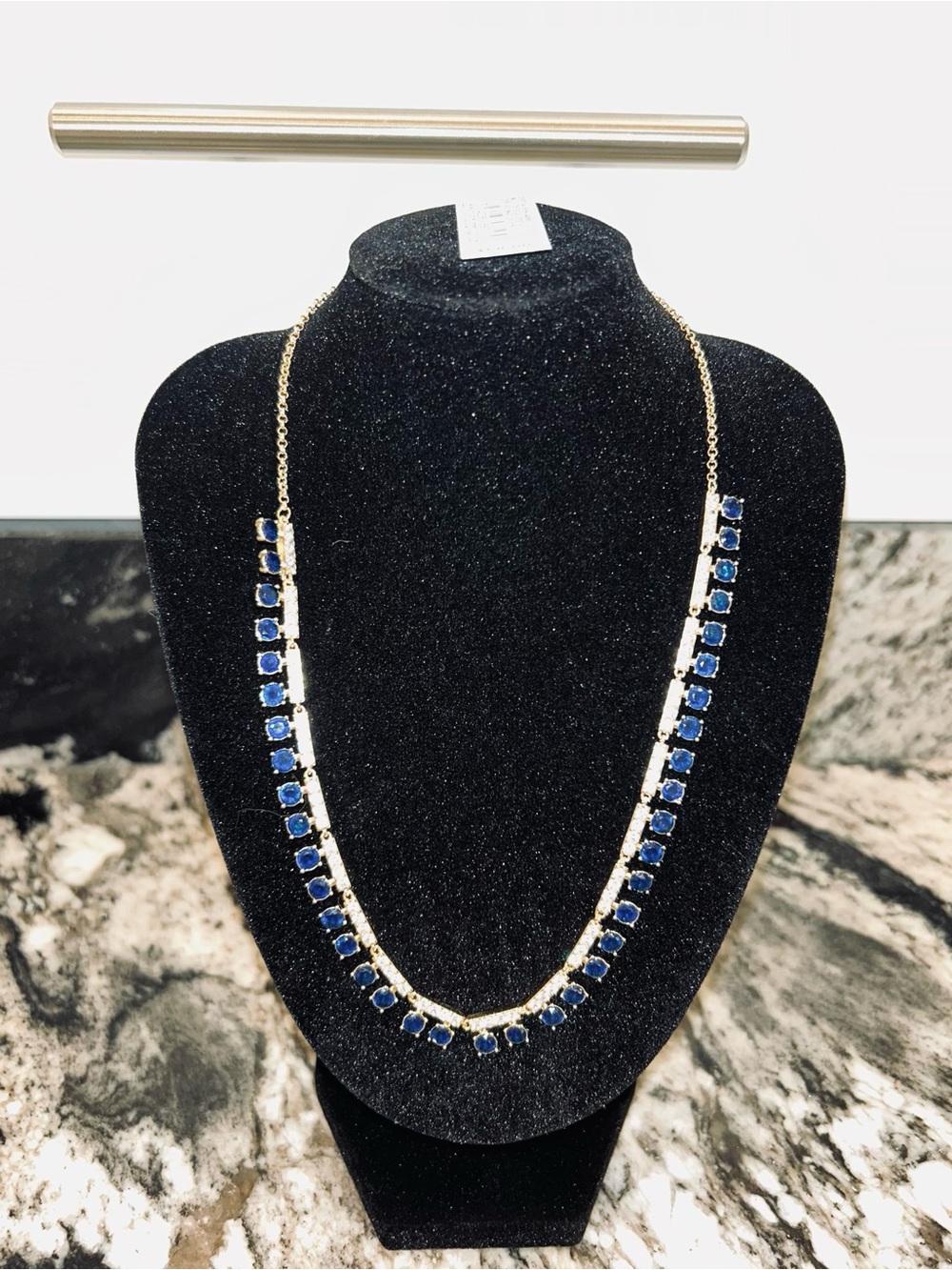 Gold-tone Chain Blue Crystal & Cubic Zirconia Necklace - Women Jewelry